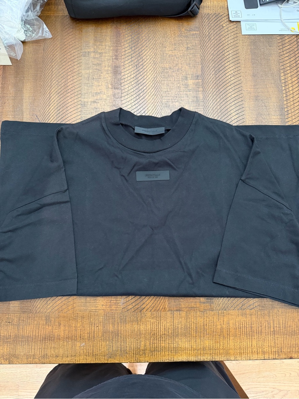 Fear of God Essentials Black Crewneck Tee with Rubber Logo Patch